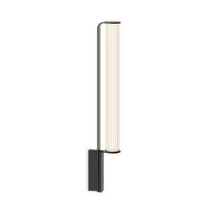 Applique da parete Class Vibia per esterno con tubo in vetro scanalato e supporto in alluminio nero opaco