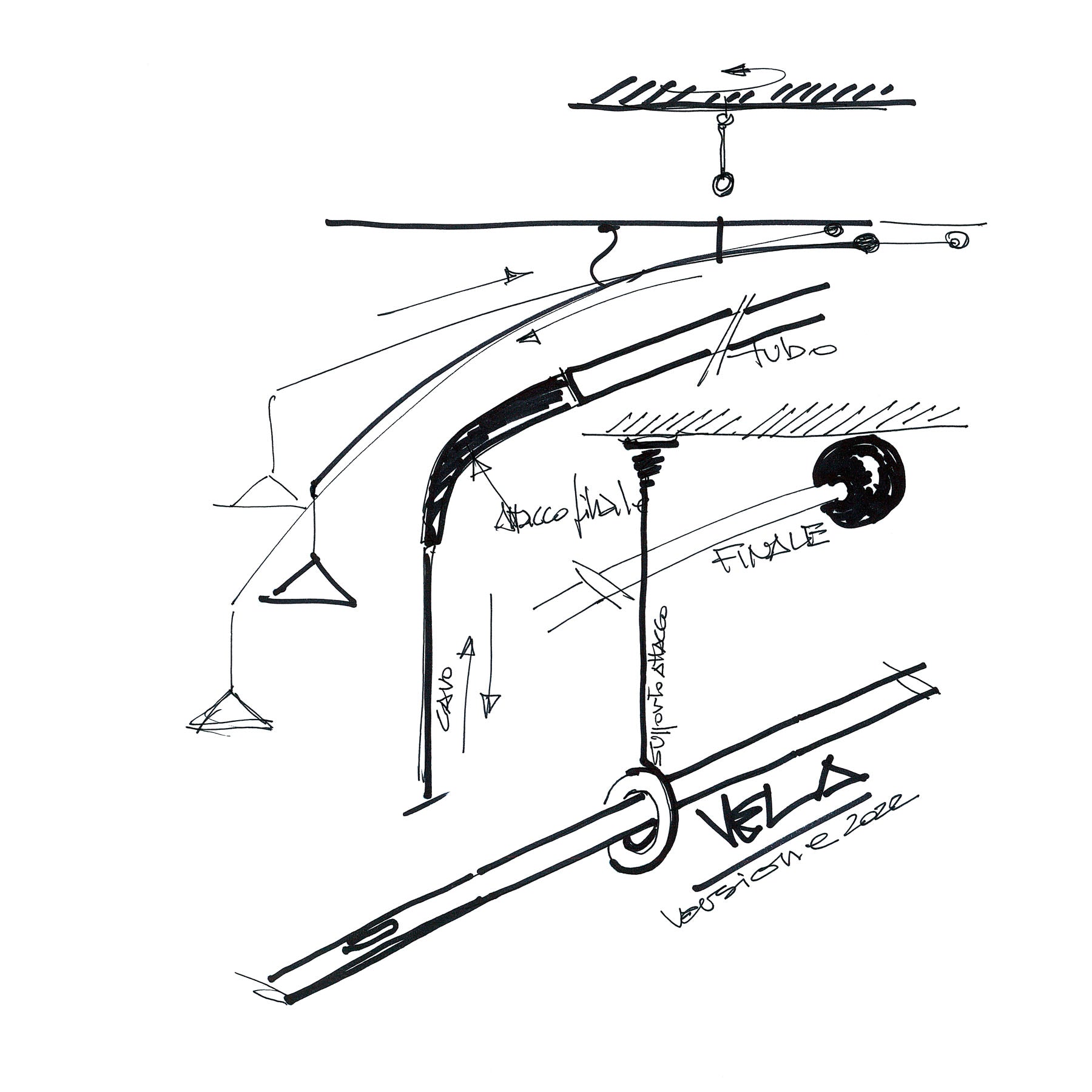 Schizzo design sospensione Vela Martinelli Luce.