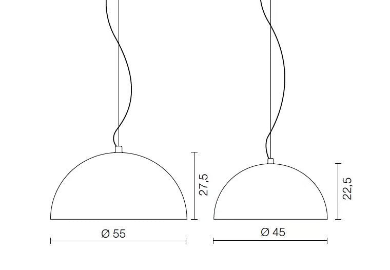 Disegno con misure delle due versioni della sospensione Bubbles di Martinelli Luce
