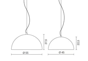 Disegno con misure delle due versioni della sospensione Bubbles di Martinelli Luce