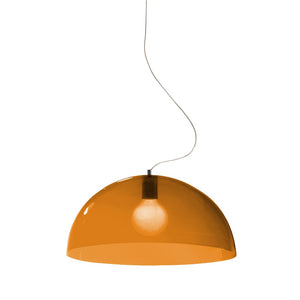 Lampada a sospensione Bubbles di Martinelli Luce, colore arancio, su sfondo bianco. 
