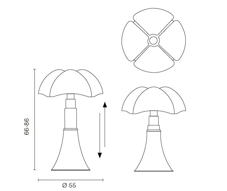 Disegno tecnico lampada da tavolo Pipistrello LED con misure