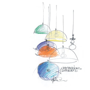 Schizzo delle sospensioni Bubbles in diversi colori, disegnate da Elio Martinelli
