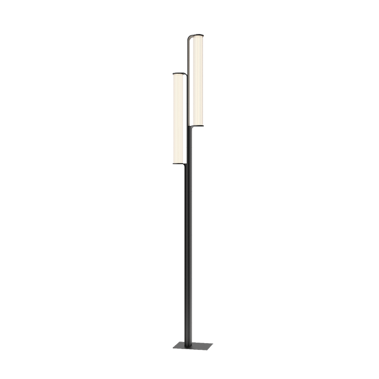Lampada da esterno Class doppio cilindro in vetro scanalato nero, scontornata su sfondo bianco