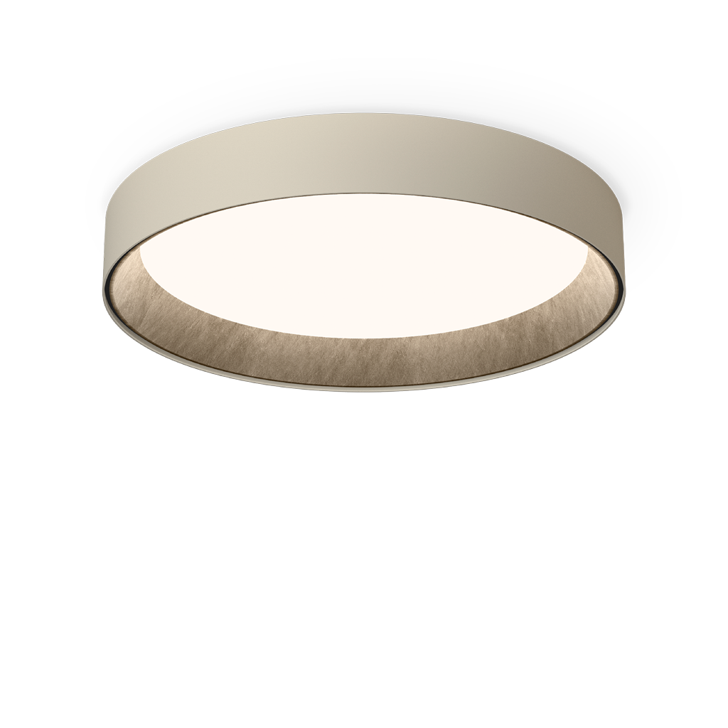 Plafoniera beige grande Duo Petra su sfondo neutro, design Vibia.