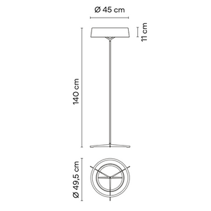 Disegno tecnico con le dimensioni della lampada da terra DAMA di Vibia, altezza 40cm diametro 45cm