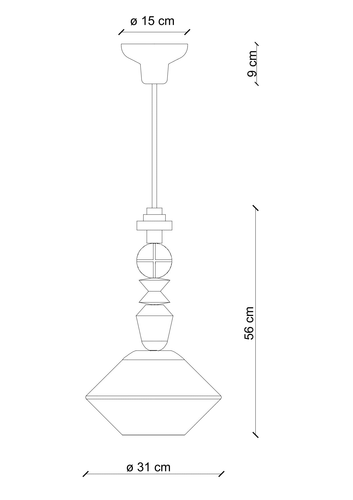 Disegno tecnico con le dimensioni della sospensione Lariat C2510: altezza 56 cm e diametro 31 cm.