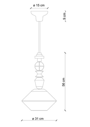 Disegno tecnico con le dimensioni della sospensione Lariat C2510: altezza 56 cm e diametro 31 cm.