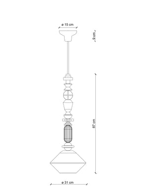 Disegno tecnico con le dimensioni della sospensione Lariat C2512: altezza 87 cm e diametro 31 cm.
