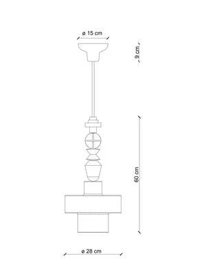 Disegno tecnico con le dimensioni della sospensione Lariat C2530: altezza 60 cm e diametro 28 cm.