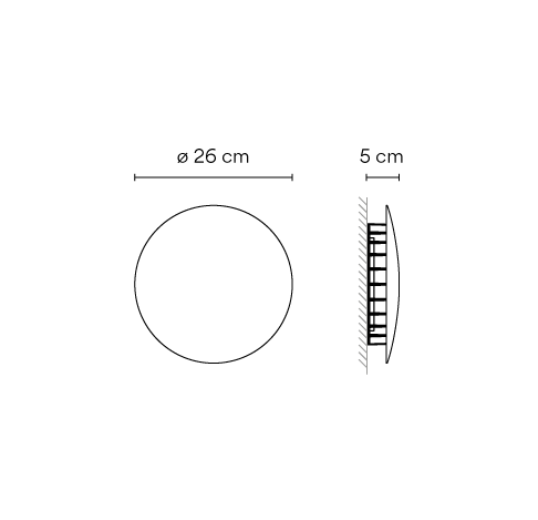Disegno tecnico con le dimensioni dell'applique da esterno Meridiano di Vibia, modello 4710, in centimetri.