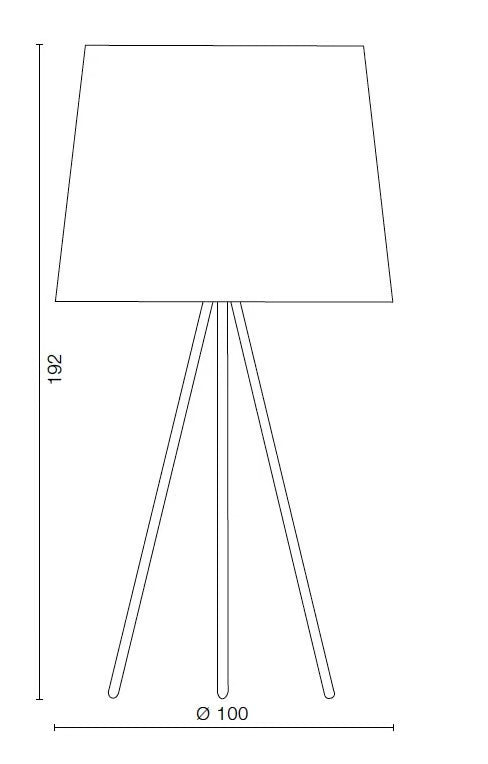 Disegno tecnico con misure della versione Extra Large della lampada treppiede Eva di Martinelli Luce.