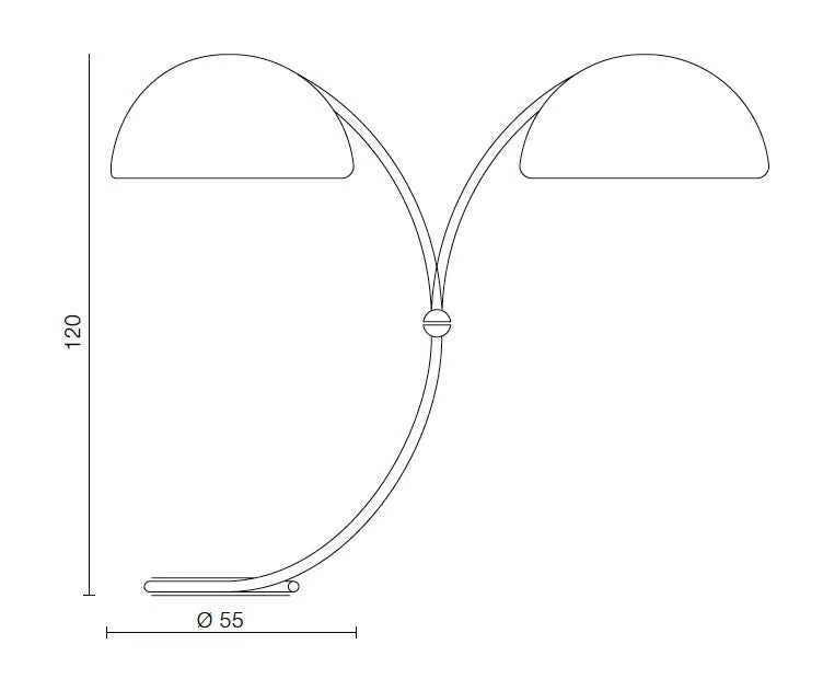 Disegno tecnico con misure della lampada da terra Serpente 60.