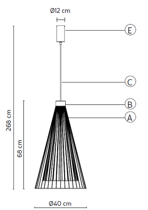 Disegno tecnico con misure della lampada a sospensione Ikonika