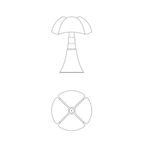 Disegno tecnico della lampada disegnata da Gae Aulenti Pipistrello