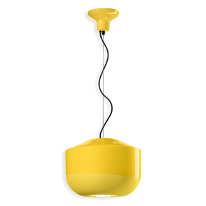 Lampadario a sospensione in ceramica Bellota C2451 di Ferroluce in finitura giallo limone
