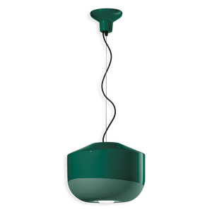 Lampadario a sospensione in ceramica Bellota C2451 di Ferroluce in finitura verde bottiglia.