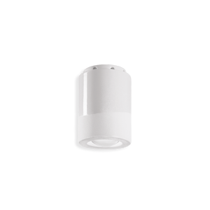 Plafoniera in ceramica Deco C985 di Ferroluce, finitura bianco grezzo, su sfondo bianco.
