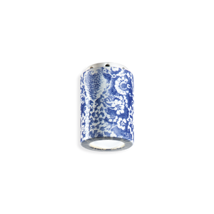 Plafoniera in ceramica Deco C985 di Ferroluce, finitura ming blu, su sfondo bianco.