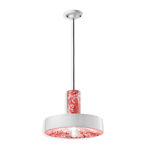Sospensione di design Pi C2502 di Ferroluce in ceramica con decoro Ming Rosso.