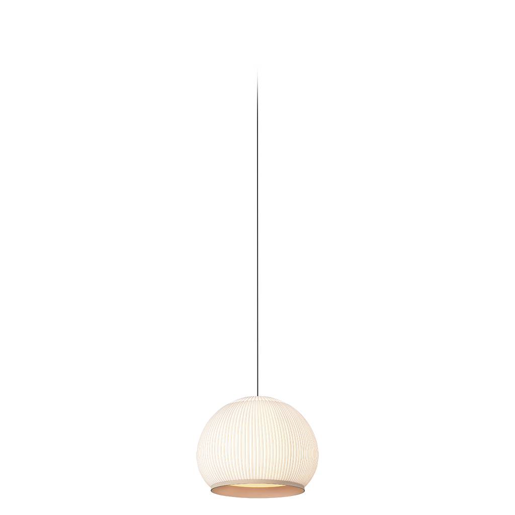 Sospensione 7460 Knit Vibia con rivestimento in lycra beige a coste, design Meike Harde, scontornata su sfondo bianco