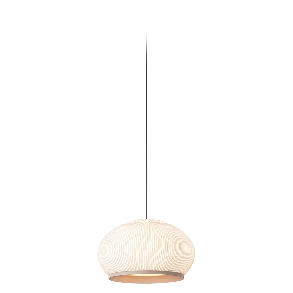 Sospensione 7440 Knit Vibia con rivestimento in lycra beige a coste, design Meike Harde, scontornata su sfondo bianco