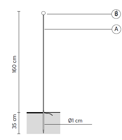 Disegno tecnico della MINUIT versione picchetto, altezza 160cm