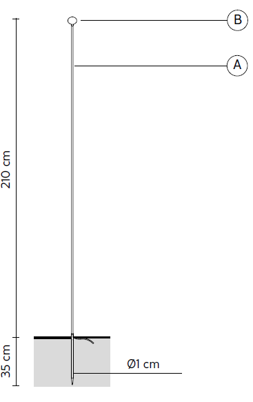 Disegno tecnico della MINUIT versione picchetto, altezza 210cm