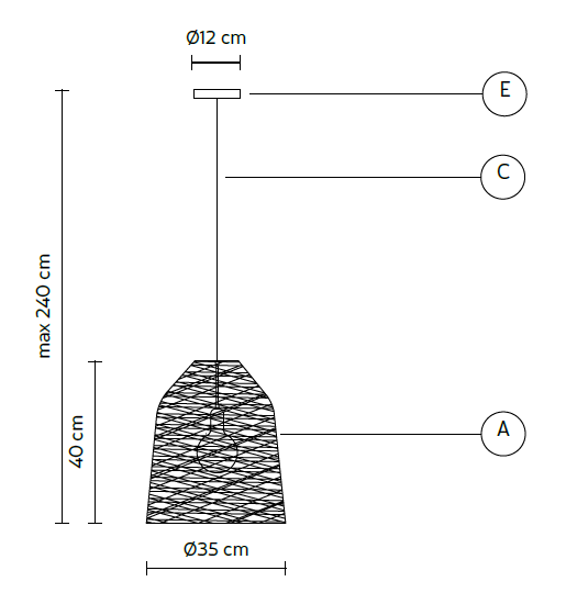 Immagine con misure della sospensione diametro 35 Black Out design by Karman.