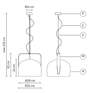 Immagine tecnica con misure della sospensione BAG diffusore 32cm