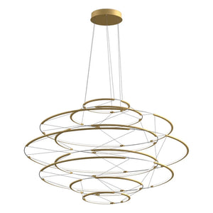 Chandelier Drop 7 Nemo Lighting in alluminio oro satinato, design Arihiro Miyake, scontornato su sfondo bianco