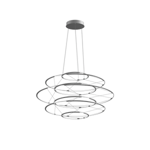 Chandelier Drop 7 Nemo Lighting in alluminio argento satinato, design Arihiro Miyake, scontornato su sfondo bianco