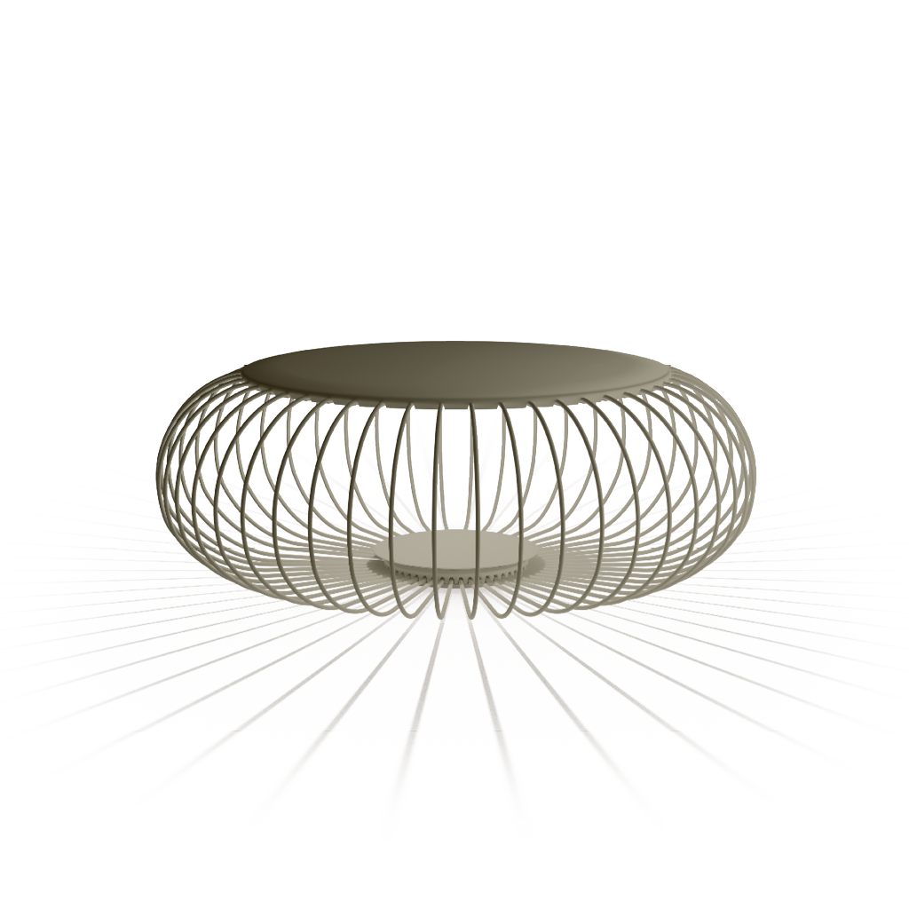 Sgabello luminoso da esterno Meridiano 4715 di Vibia in finitura kaki, con struttura in bacchette d'acciaio.