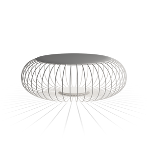 Sgabello luminoso da esterno Meridiano 4715 di Vibia in finitura off-white, con struttura in bacchette d'acciaio.